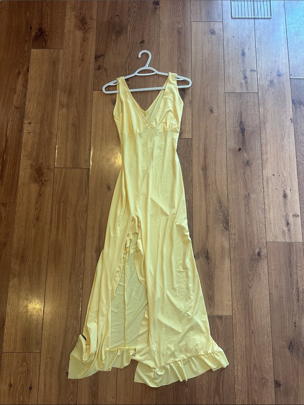 Yellow V-Neck Ruffle Hem Maxi Dress